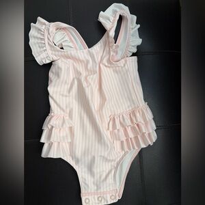 Tucker + Tate Pink and White Striped Ruffle Swimsuit